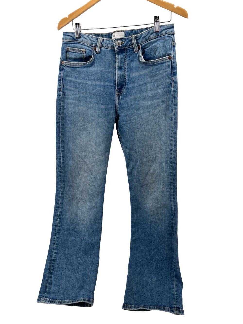 Zara High Rise Flare Jeans Women’s Size 10 Blue Stretch Denim 32” Inseam - Picture 2 of 9